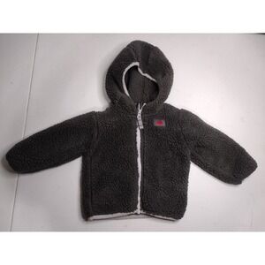 Snozu Kids 9/12M‎ Gray Sherpa Fleece Hooded Jacket Full Zip Cute Warm